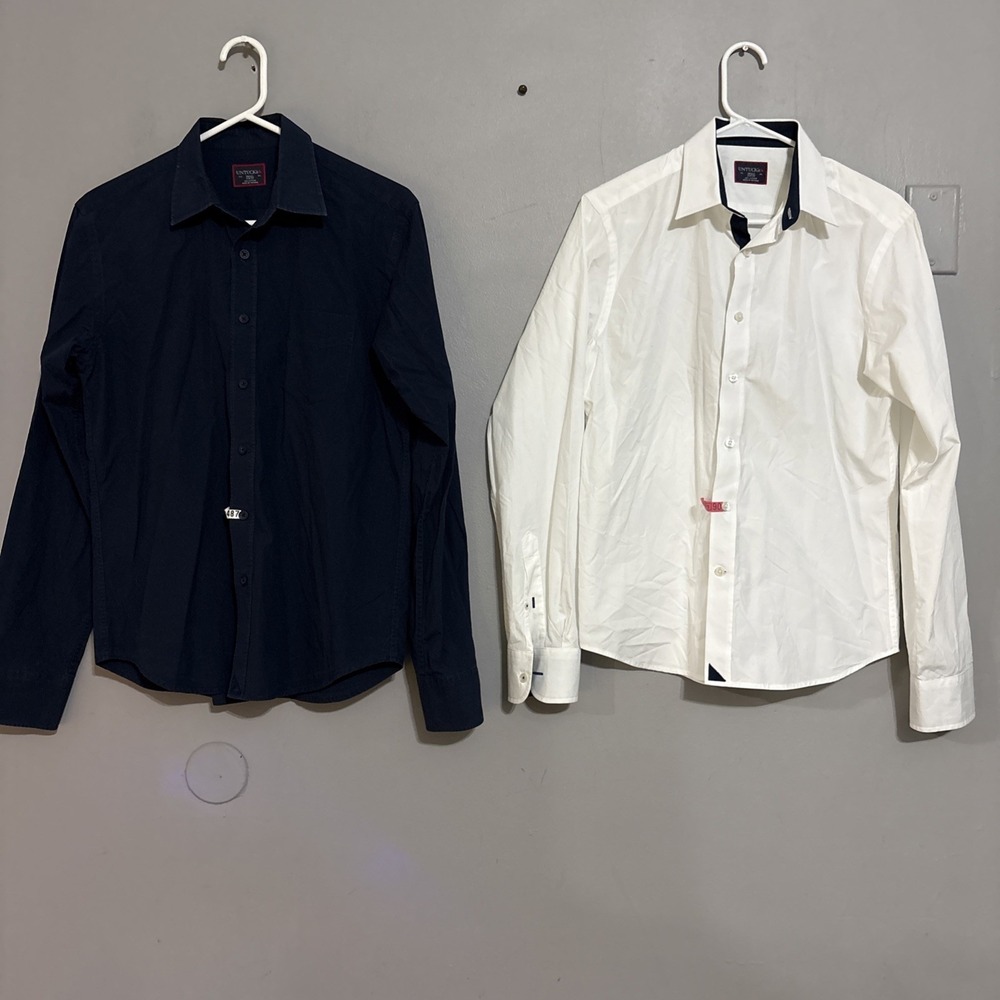 Lot Of 2 Untuckit Shirt Mens Button Long Sleeve Cotton Blue White Small Slim